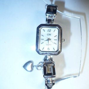 GW Ladies 925 Solid Sterling Silver Bracelet Watch Smokey Quartz Hallmarked